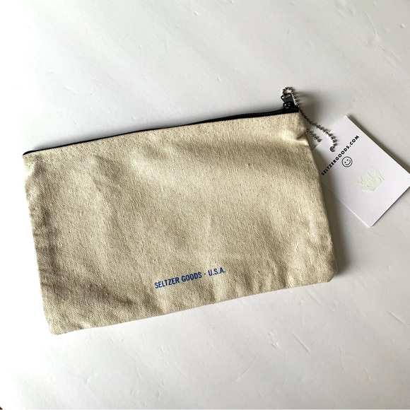 Seltzer Goods Girls Can Do Anything Pouch in Cream and Blue - Picture 5 of 7